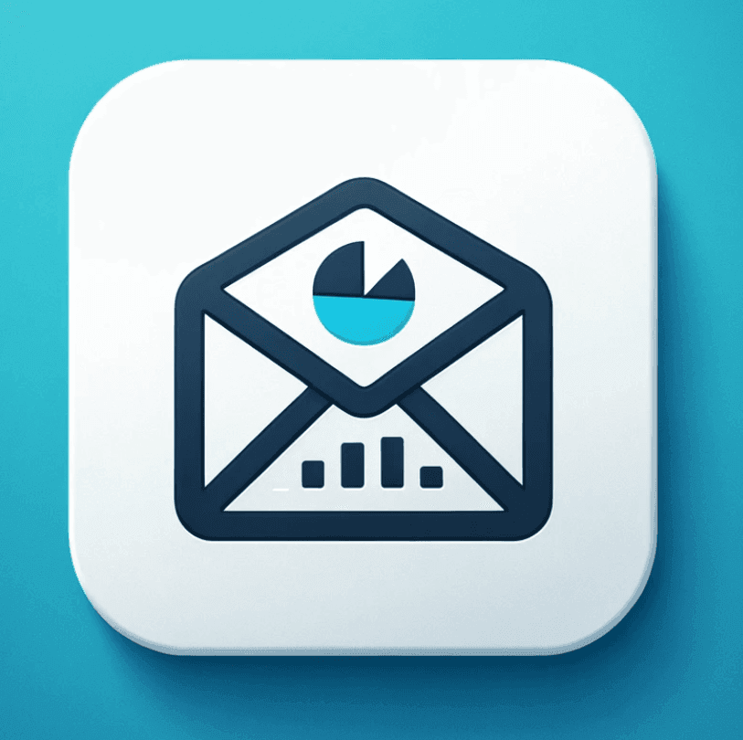 Icon of an envelope with a pie chart and bar graph, indicating email analytics.